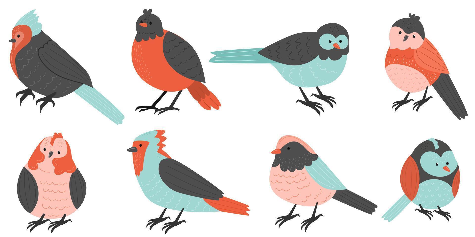 Set of cute birds on white background. National Bird Day. Flat. hand drawing style. vector