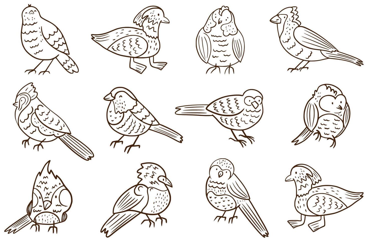 Set of cute birds on white background. National Bird Day. Flat. hand drawing style. vector