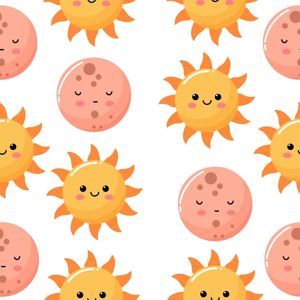 Seamless pattern cute planets. space baby background. Cartoon. hand drawn style. vector