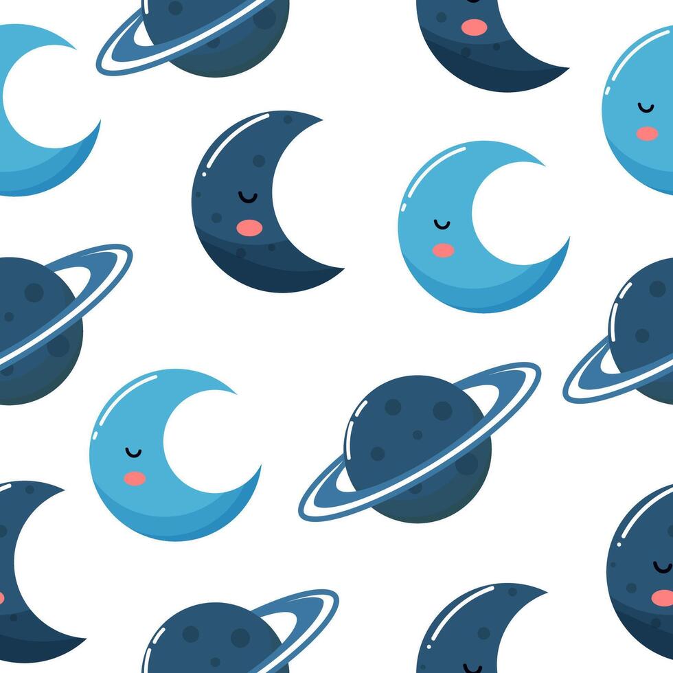 Seamless pattern cute planets. space baby background. Cartoon. hand drawn style. vector