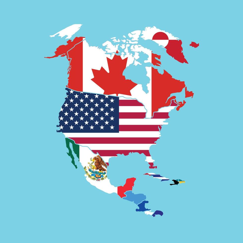 Map of the world with flag and map of North America. illustration. vector