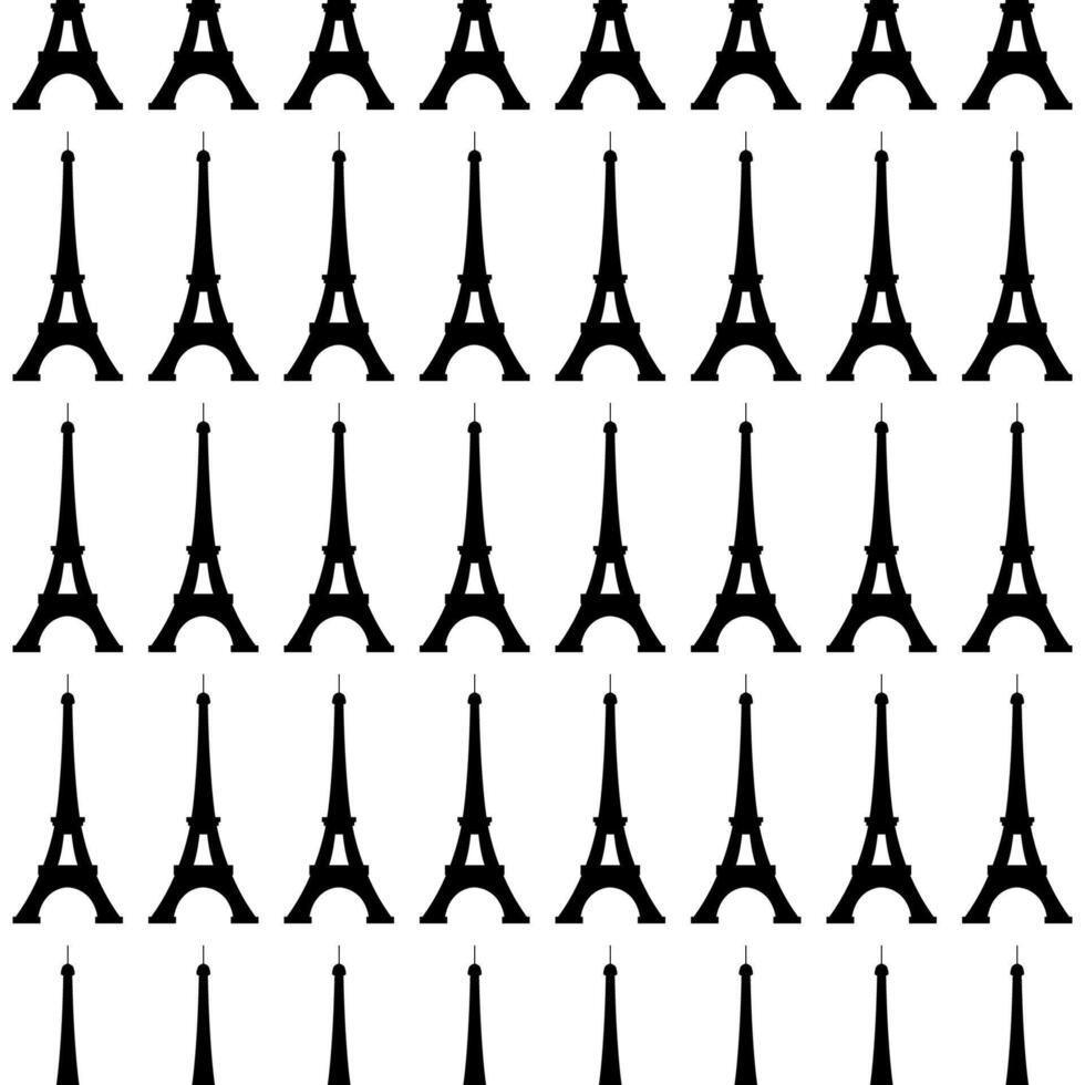 Eiffel Tower silhouettes pattern. Seamless background. France national landmark. Black and white French symbol backdrop. vector