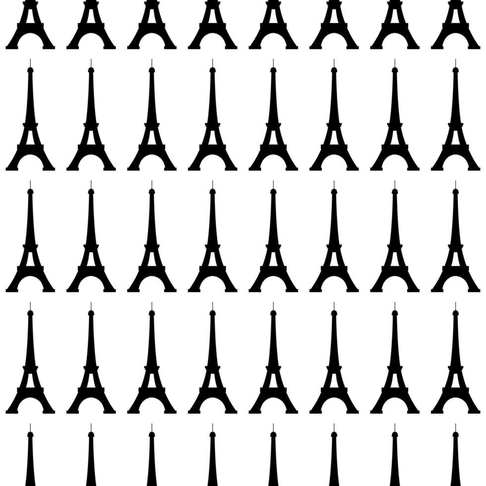 Eiffel Tower silhouettes pattern. Seamless background. France national landmark. Black and white French symbol backdrop. vector