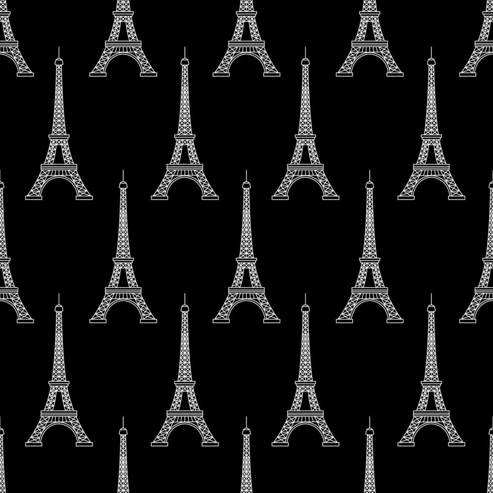 Eiffel Tower pattern black and white. France national lankmark. seamless background. Hand drawn outline French symbol. vector