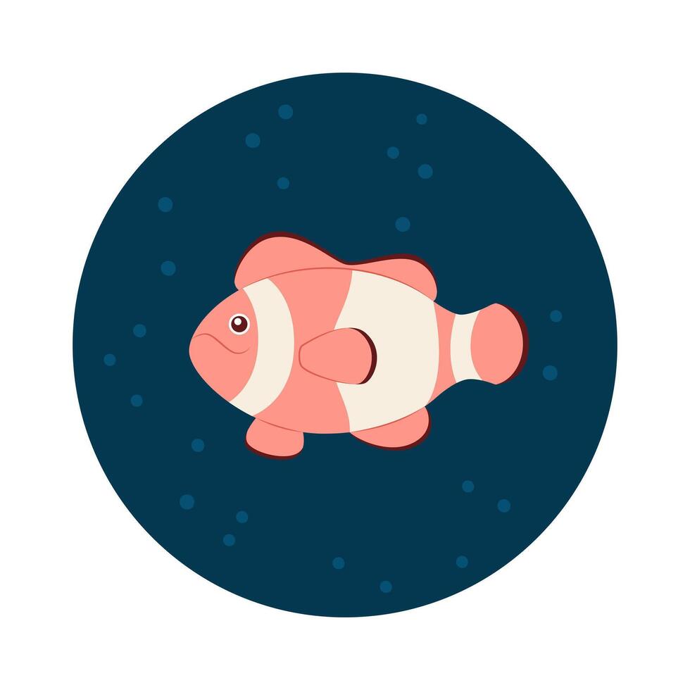 Clown fish swim. Animal world of ocean. Flat cartoon style. vector