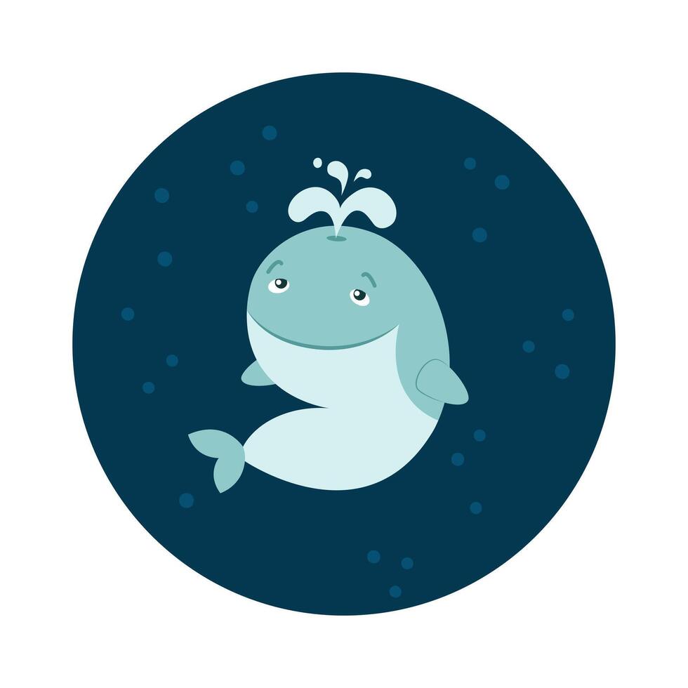 Cute whale swimming. Icon. Animal world of the ocean. Flat cartoon style. vector