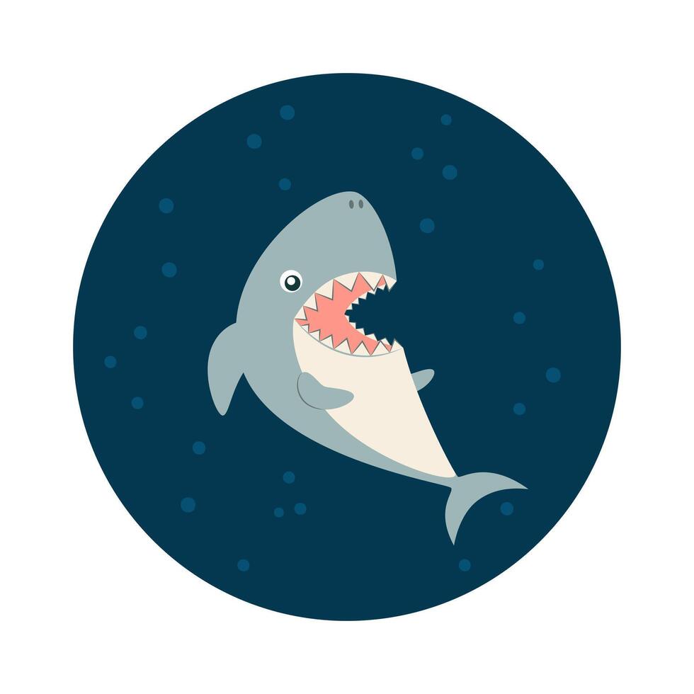 Cute shark with open mouth. Icon. Animal world of the ocean. Flat cartoon style. vector