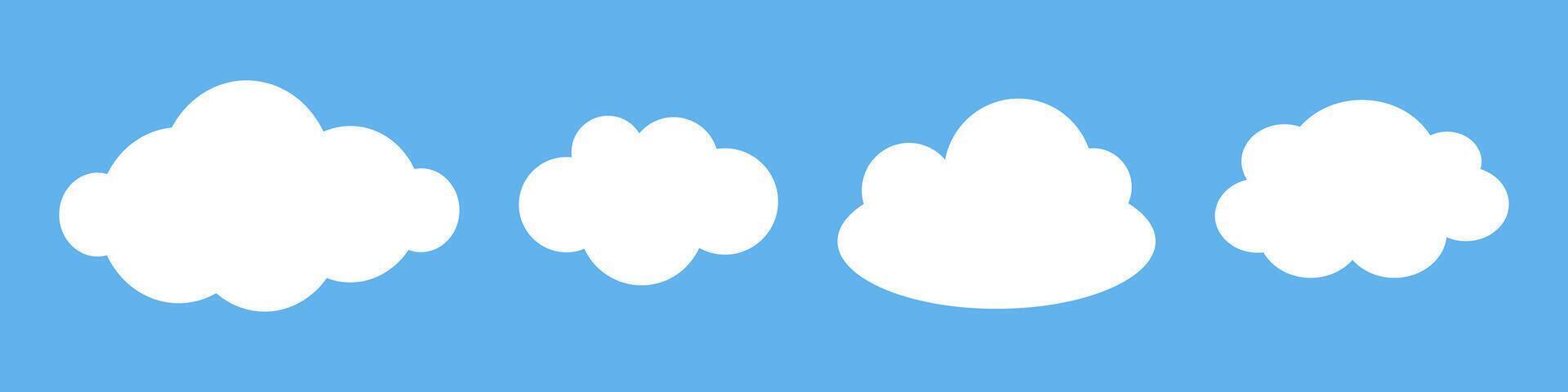 set of childish white clouds on blue background. Baby kids cloud collection in flat design. vector
