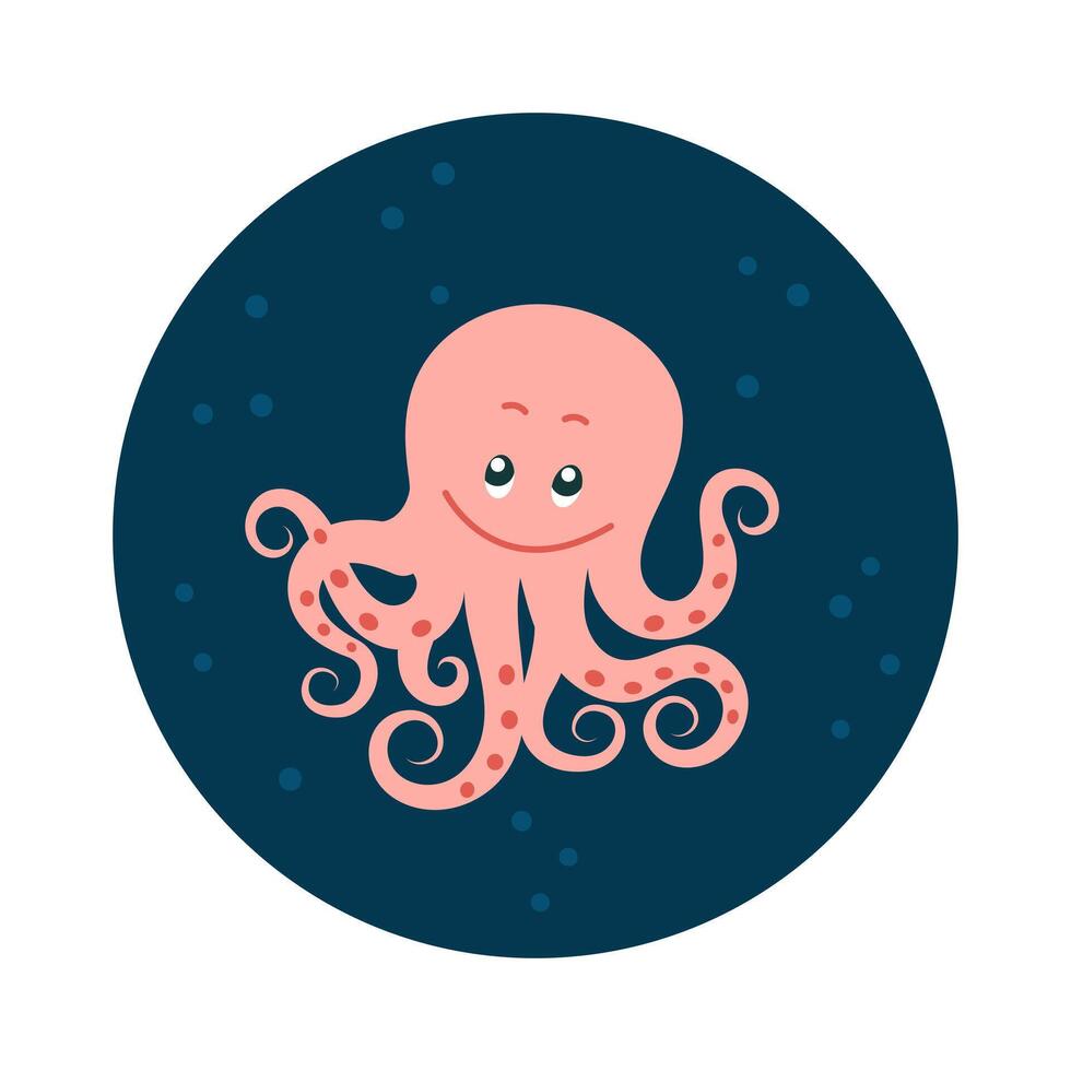 Cute octopus swimming. Animal world of ocean. Flat cartoon style. vector