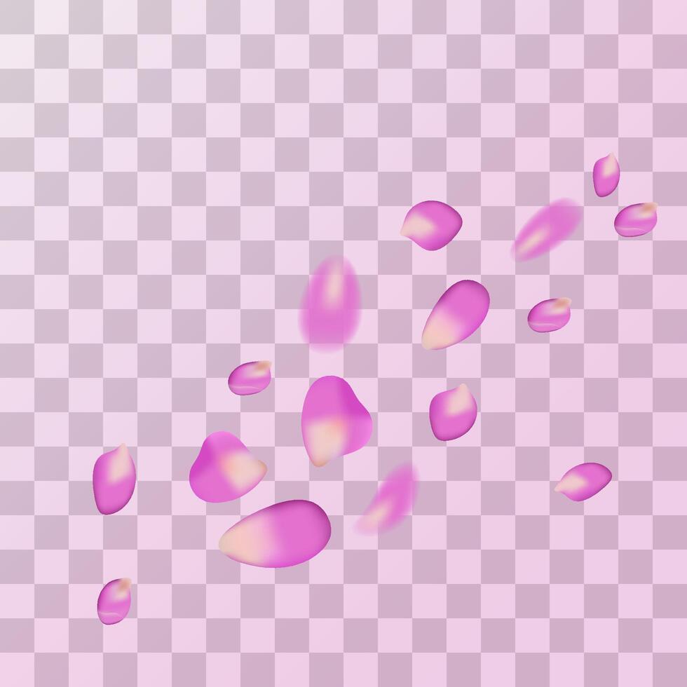 Realistic purple rose petals with mockup, frame, for card, march 8, birthday, mother's day vector