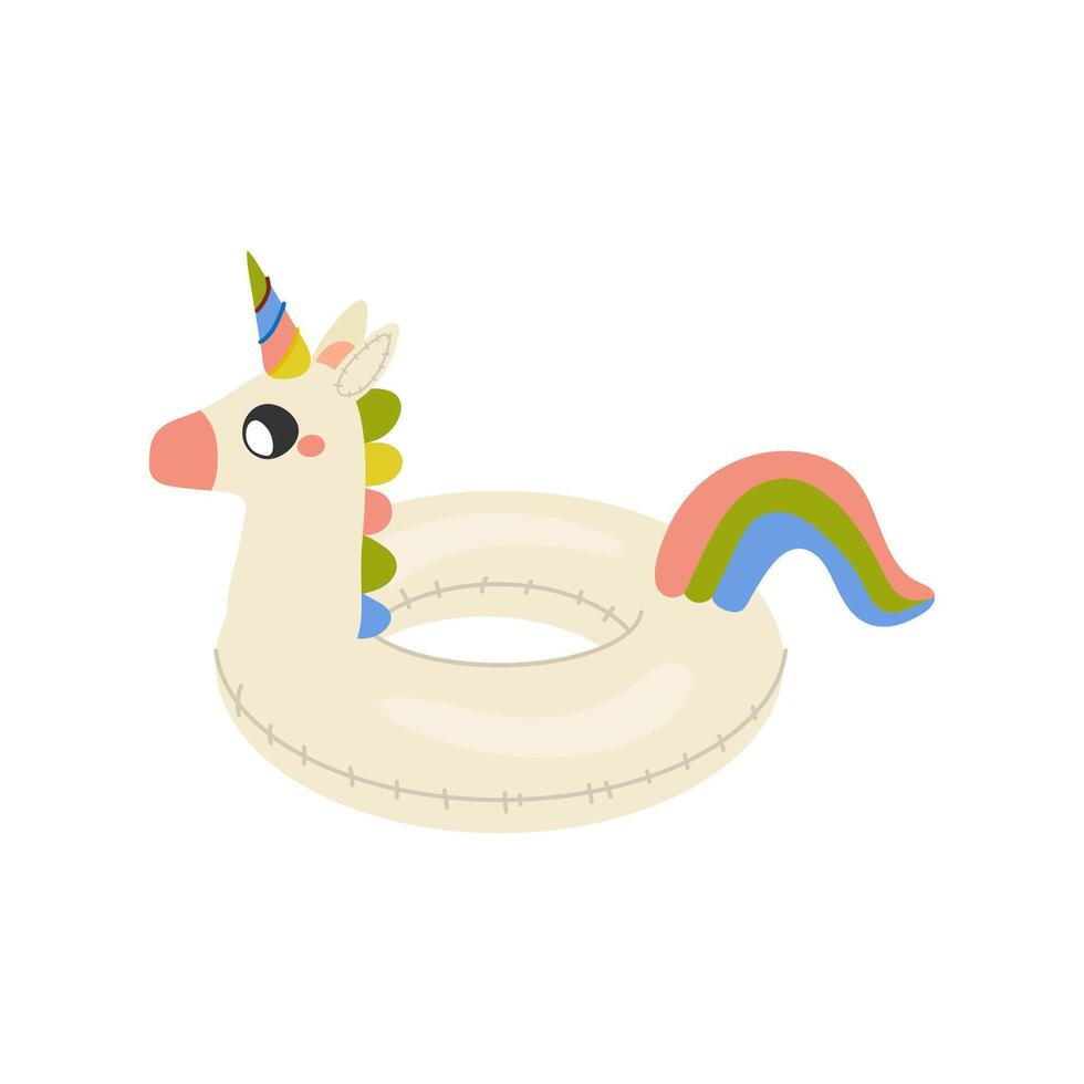 Swim rings, pool games rubber toys, colorful lifebuoys. Swimming circles, cute pool in the shape of a unicorn vector