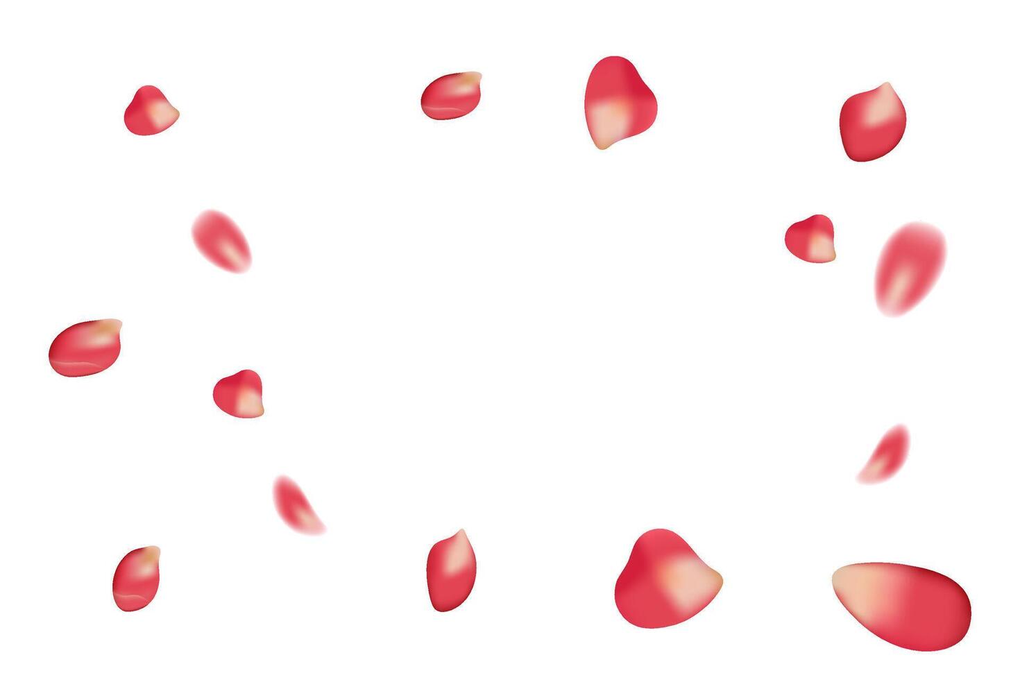 Realistic red rose petals on white background, for card, march 8, birthday, mothers day vector