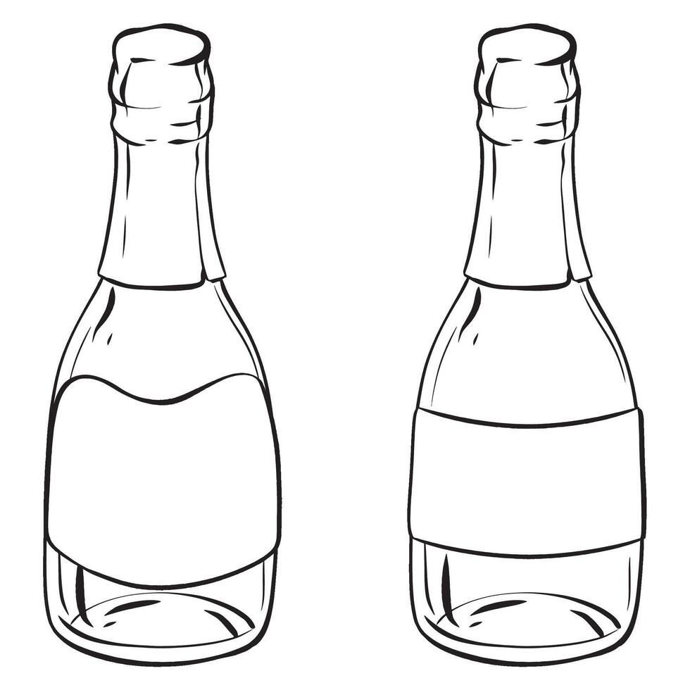 monocromo dibujo de dos vaso botellas de champán vector