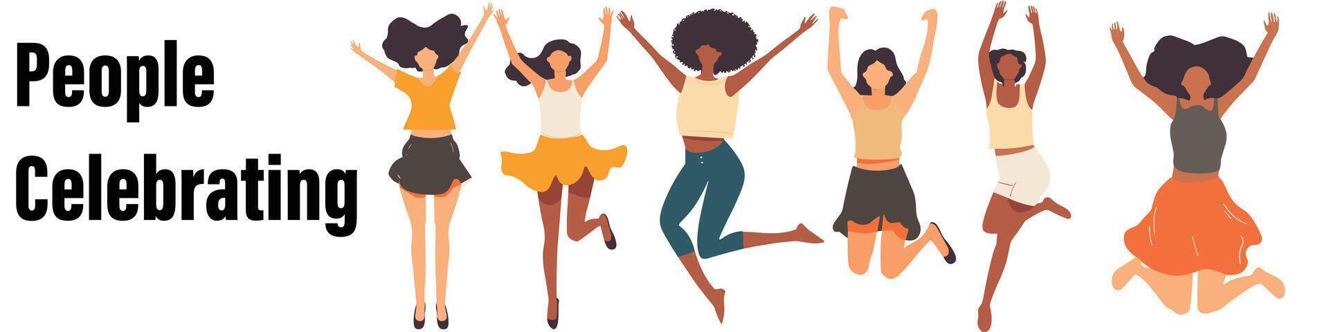 Multicultural Joy, Happy People Jumping Together, Illustration vector