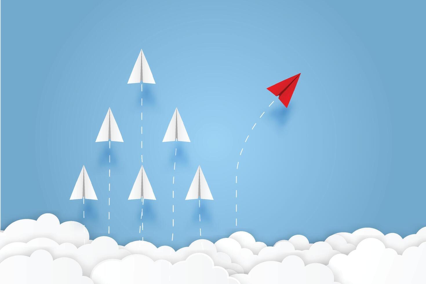 Paper plane go to success goal business financial concept start up, leadership, creative idea symbol paper art style with copy space for text. illustration vector