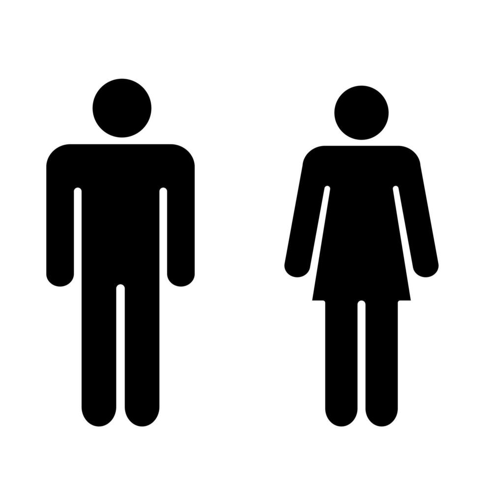 minimalista mujer y hombre público baño señales colocar. Area de aseo puerta pictogramas ilustración vector