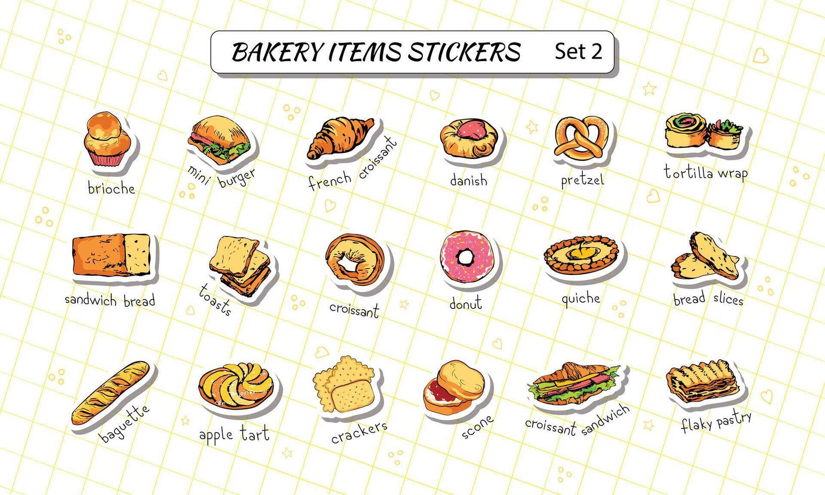 Bakery, customizable hand drawn sticker set vector