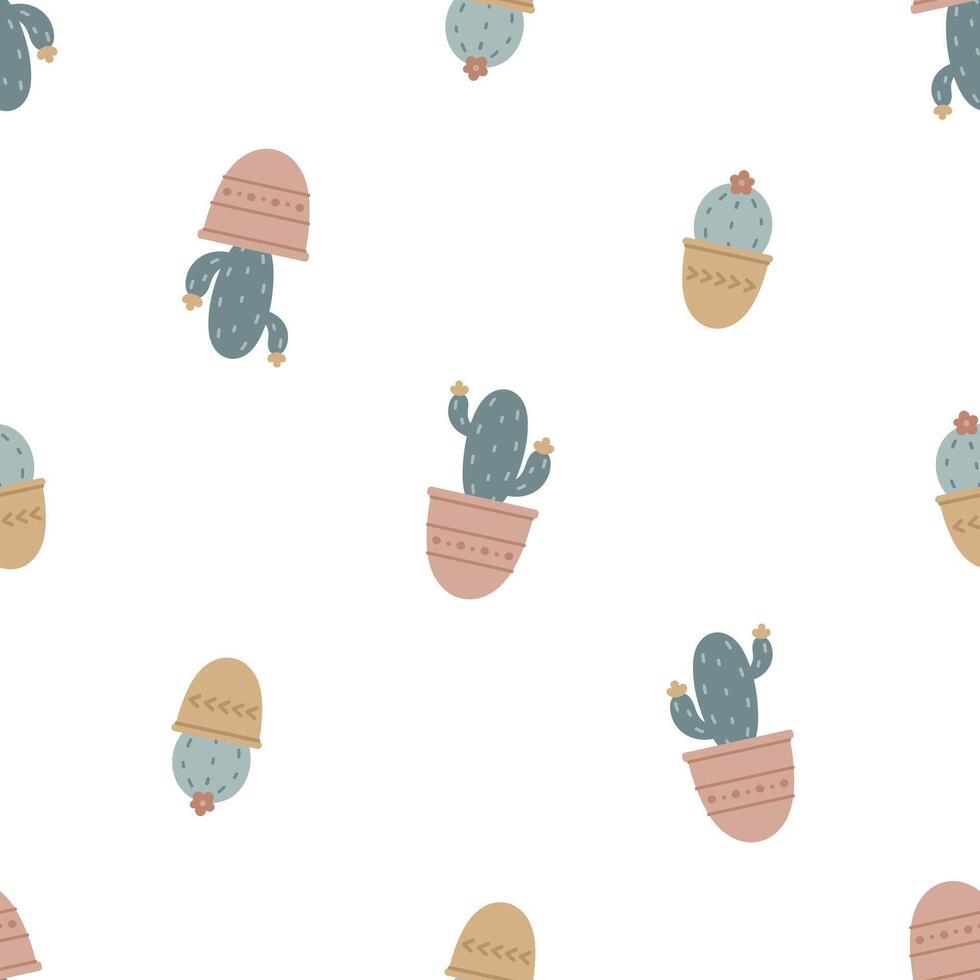 Seamless pattern with cactus. For fabric, wrapping, cards, textile, wallpaper, apparel. Isolated cartoon illustration in flat style on white background. vector