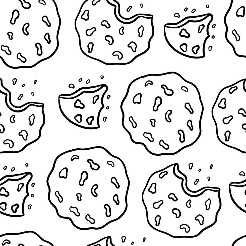 Seamless pattern with hand drawn traditional chocolate chip cookies. vector