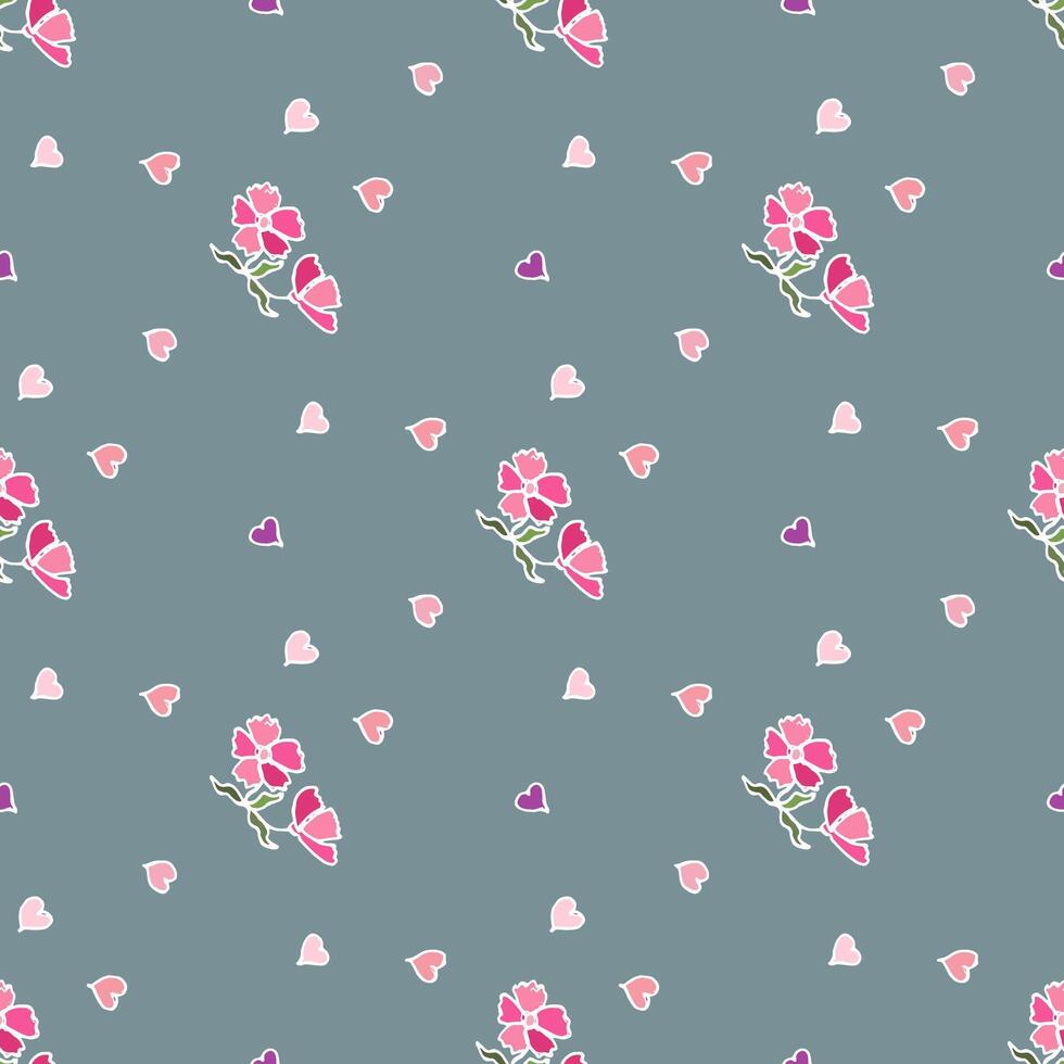 Hand-drawn small flowers isolated on a gray background. Floral seamless texture vector