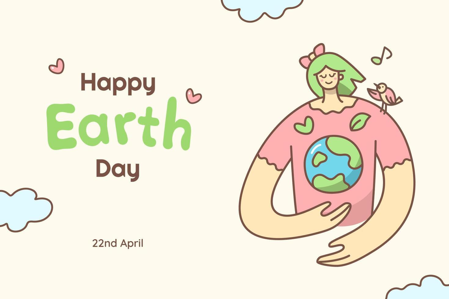 Happy Earth Day concept with cute girl holding globe illustration vector