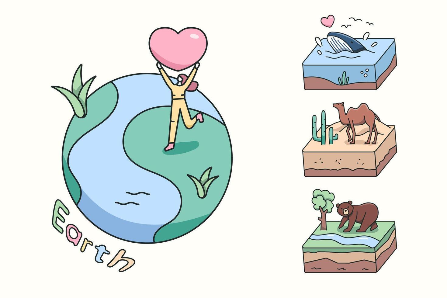 Collection of hand drawn Earth Day and animal habitat elements vector