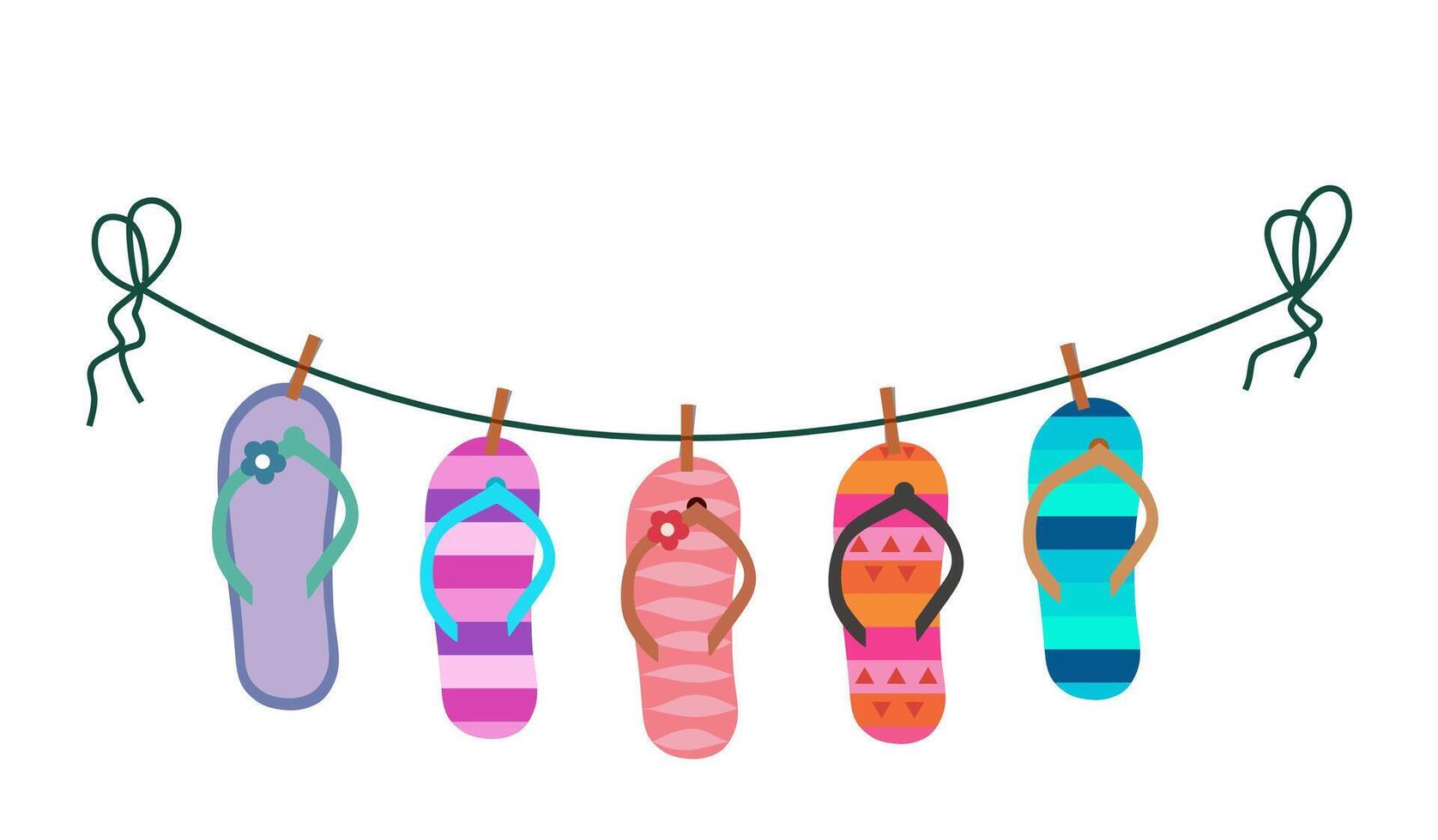 flip flops hang on the rope attached with clothespins vector