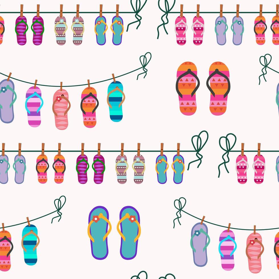 Seamless pattern. Clothespins with flips on rope. Cartoon flat style. vector