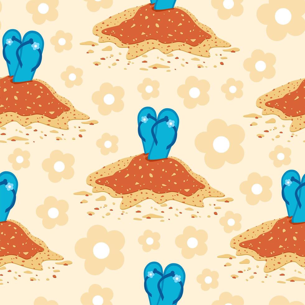 seamless flip flops in sand pattern. color summer backdrop. repeat background. Cartoon flat illustration. vector