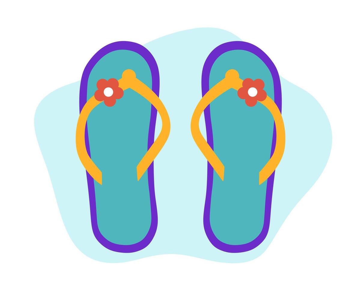 Blue flip flops with flower. Isolated design. vector