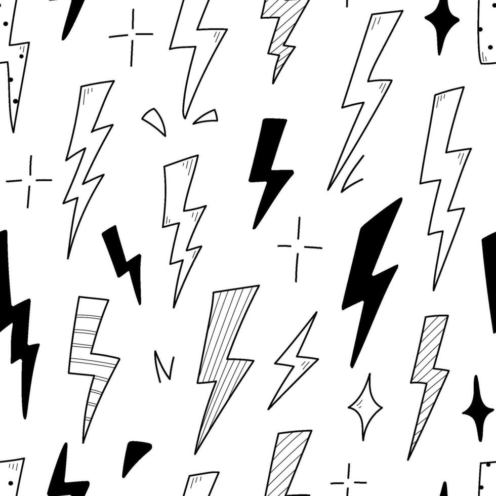 Lightning doodle thunderbolt seamless pattern vector