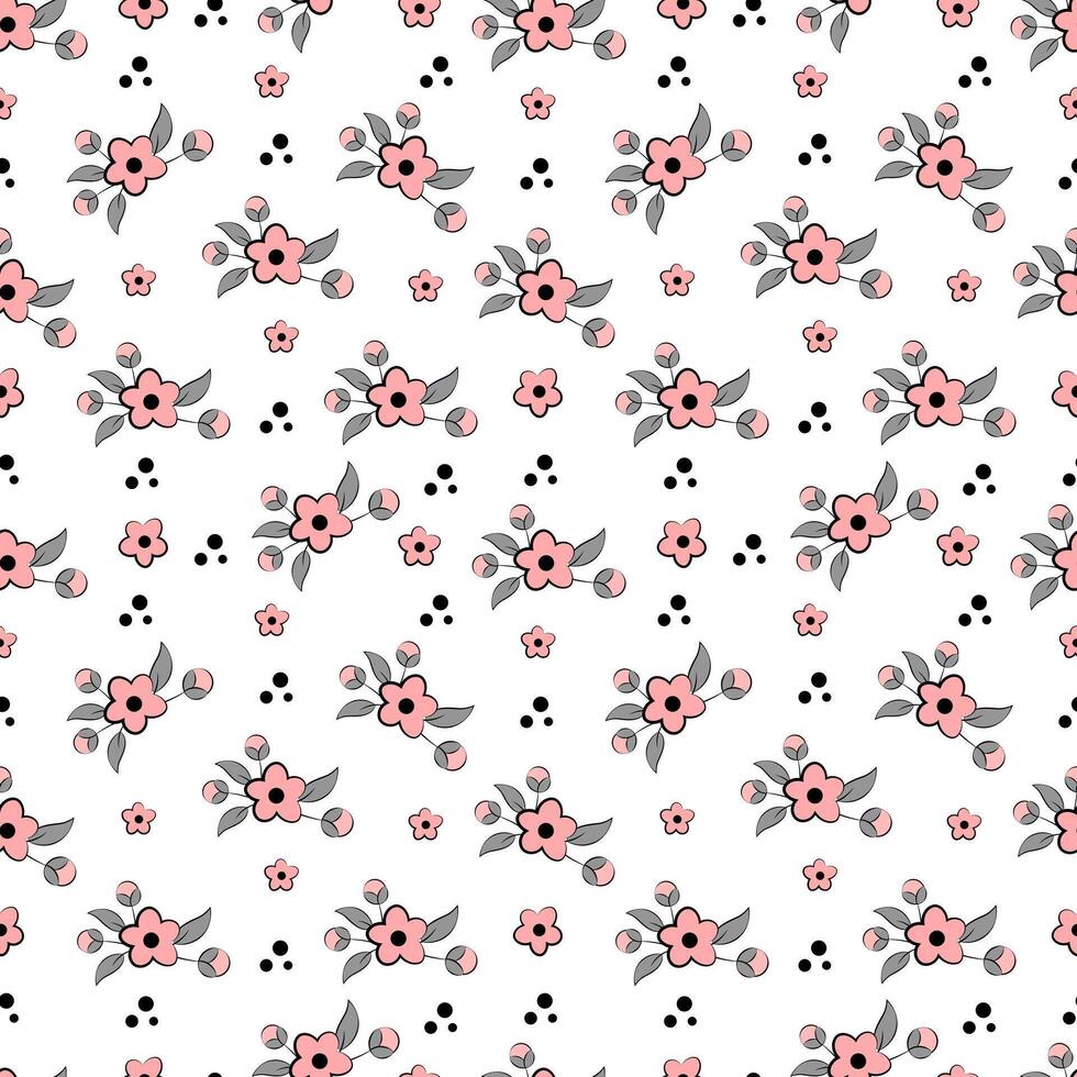 Seamless pattern with pink flowers on a white background vector