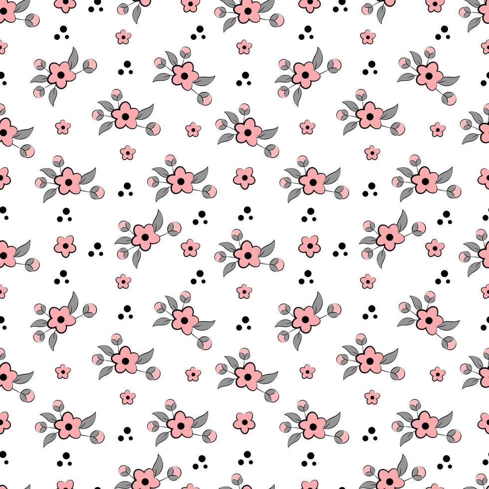 Seamless pattern with pink flowers on a white background vector