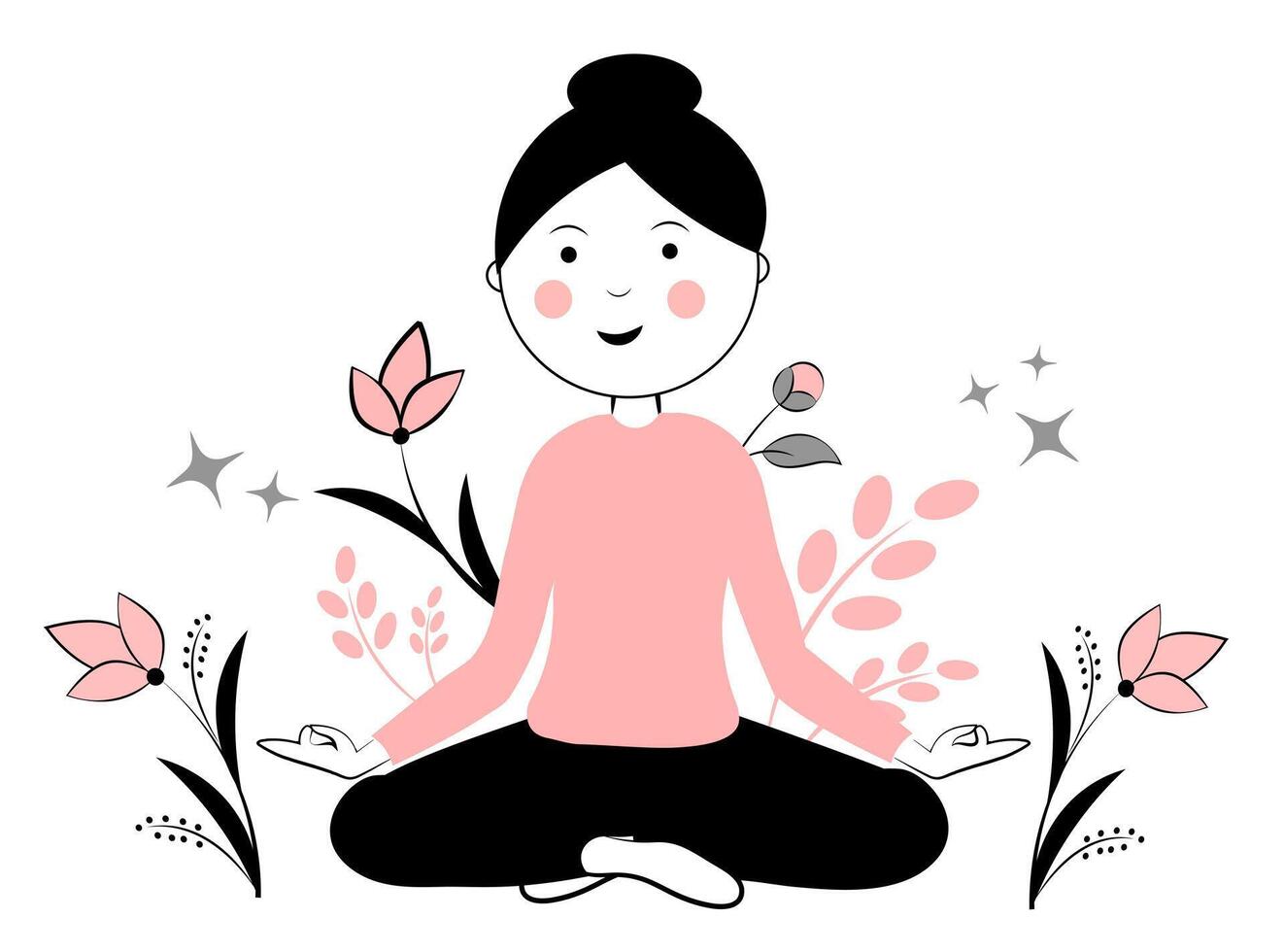 A woman sits in the lotus position. Tranquillity. Good mood vector