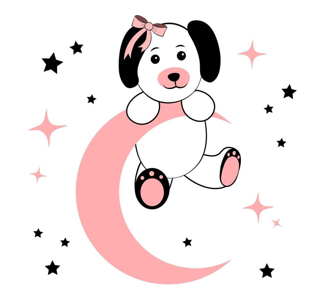 Cute Dog on a pink moon. vector