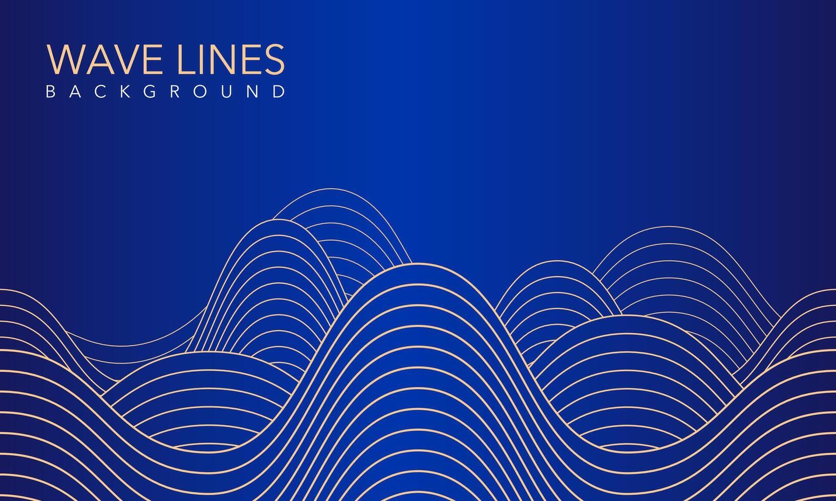 Quiet abstract ocean or sea wave lines background. Golden wavy lines with a dark blue backdrop. vector