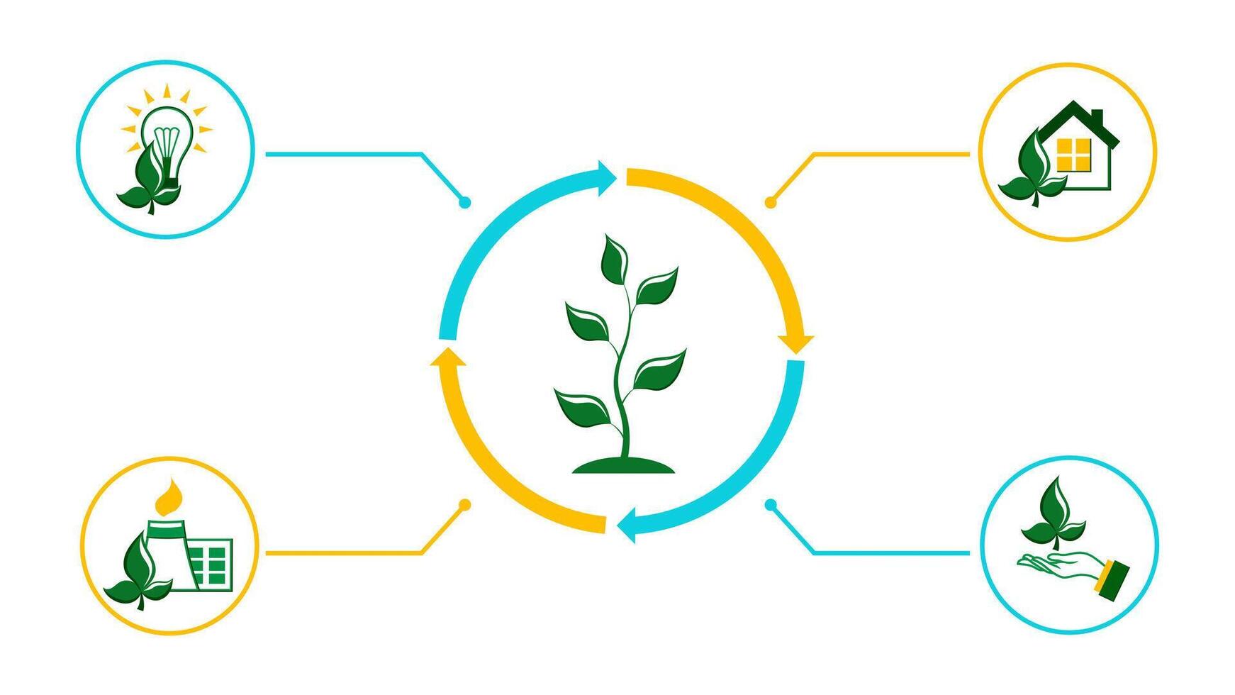 Green energy system. Environment technology concept. Green technology, alternative energy, renewable resourse. Plants growing animation. vector