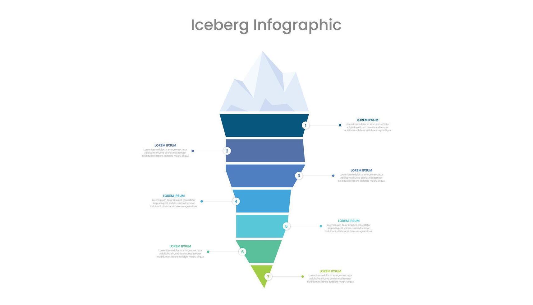 iceberg modelo infografía presentación diapositiva modelo con 7 7 pasos vector