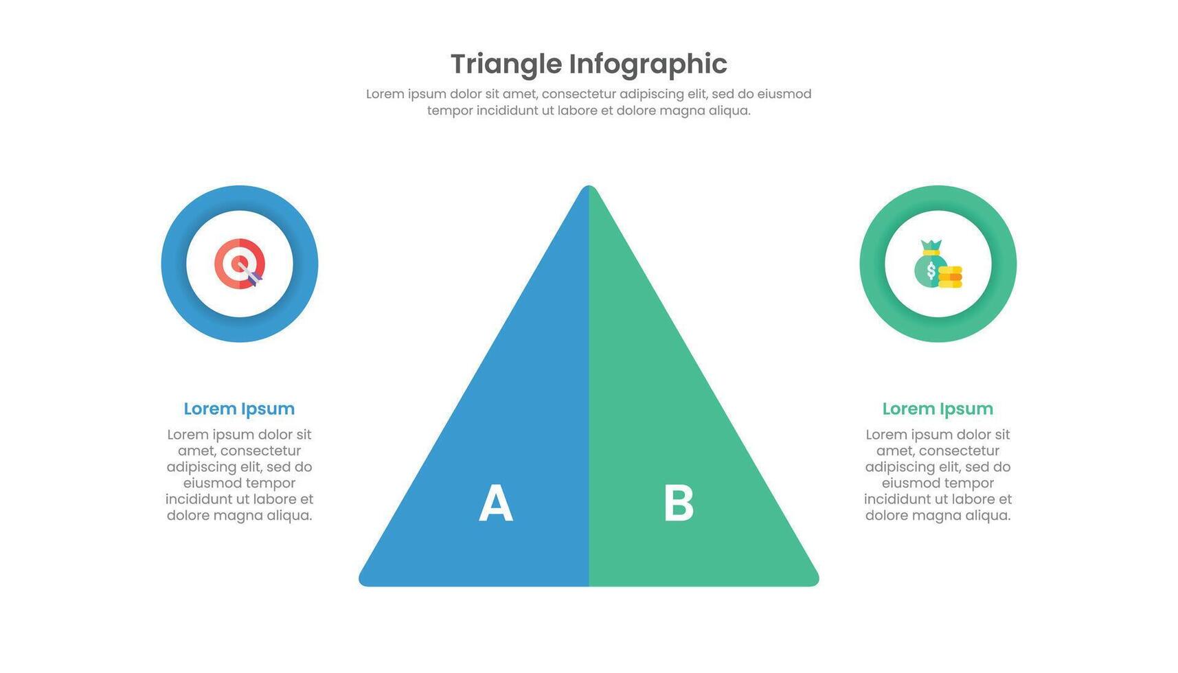 Flat triangle infographic with 2 options for business presentation. vector