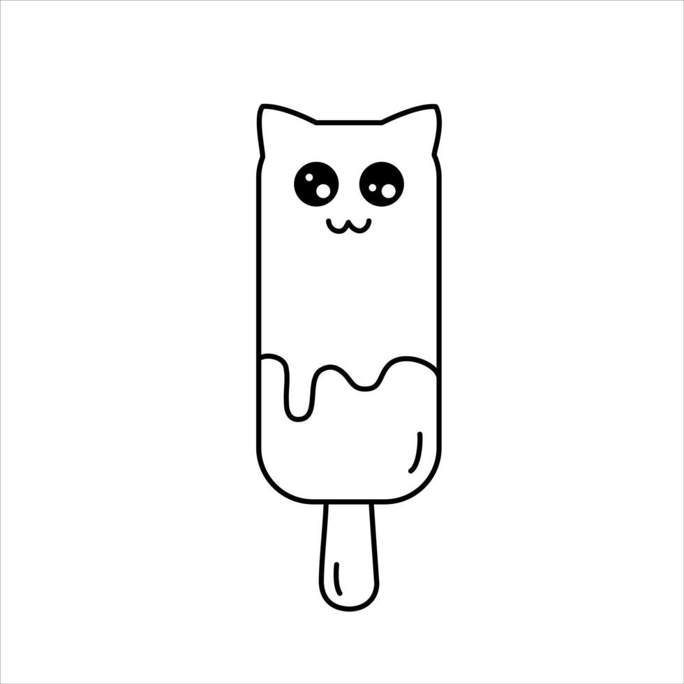 line illustration of an ice cream popsicle in the form of a cat. vector