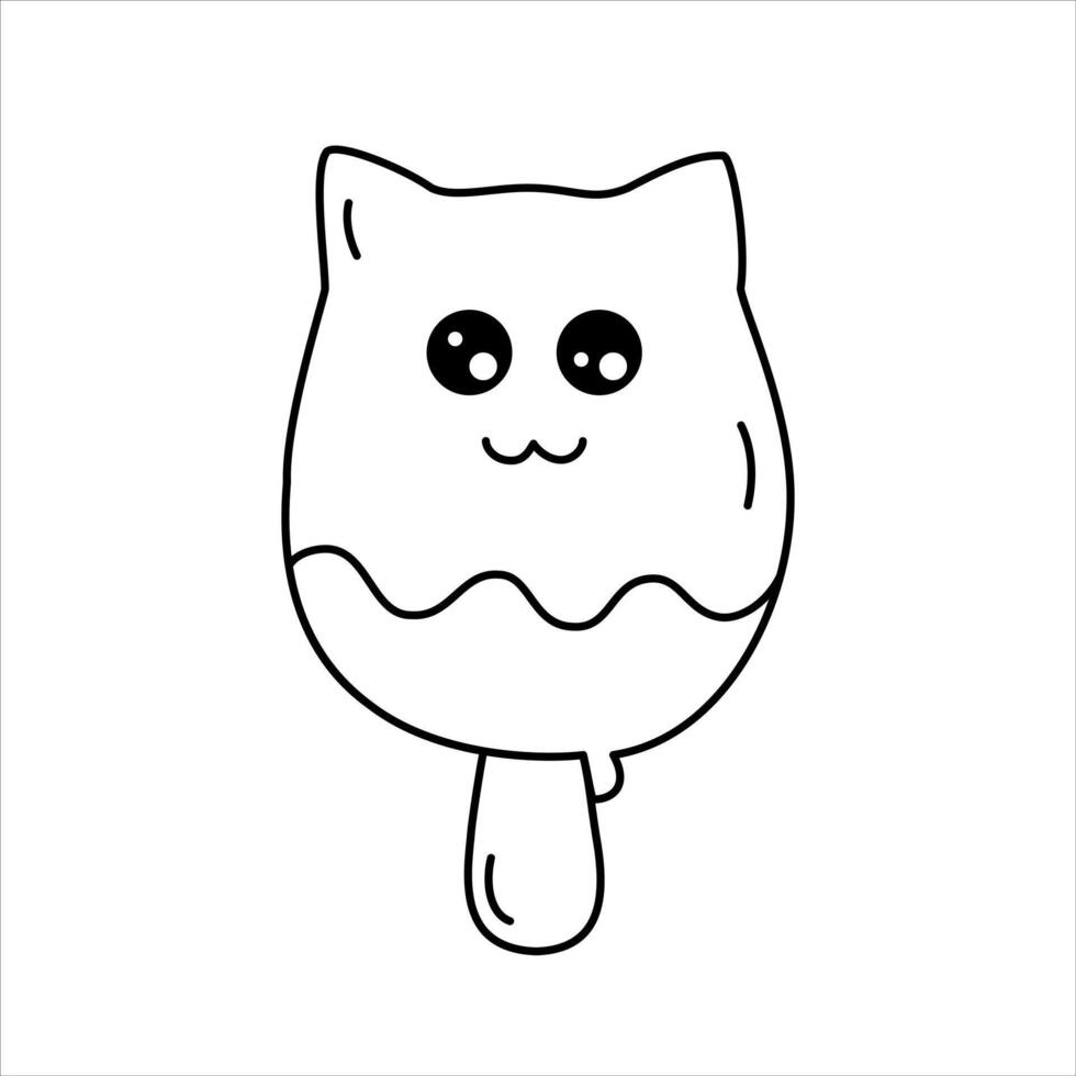 line illustration of an icecream in the form of a cat. vector