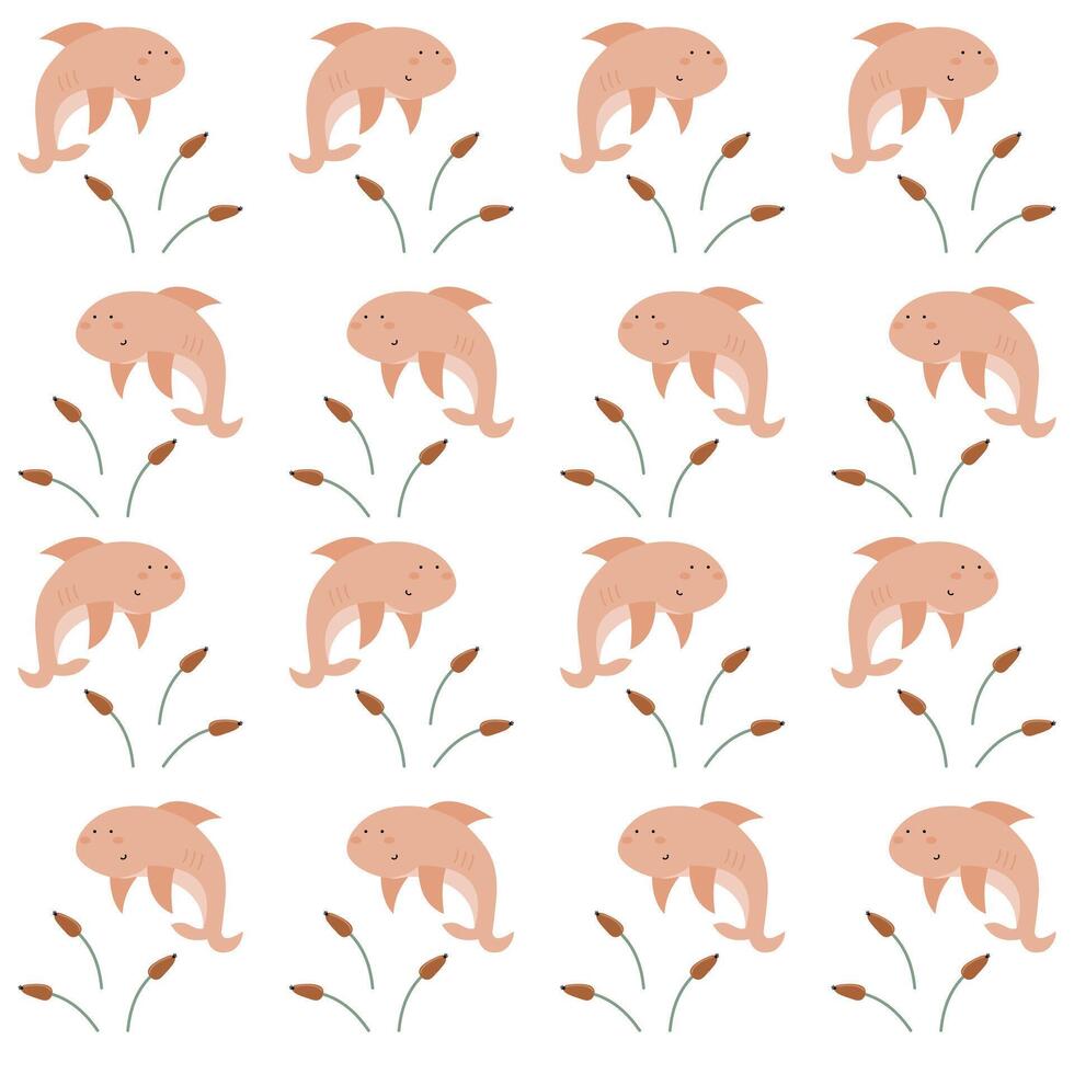 Cute underwater animal baby pattern. Cute pastel color of shark pattern for kids. Cute characters. Underwater background vector