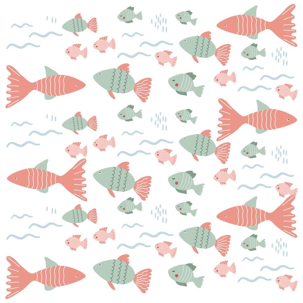 Cute underwater animal pattern. Cute pastel of fish. Underwater background. Pattern for Kids vector