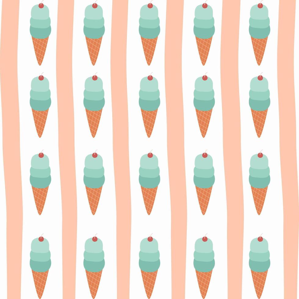 Cute ice cream with cone with abstract orange boho stripe on white suitable for fabric prints, wrapping paper, kids clothing, Kids Apparel, Surface Design, Packaging Pattern vector