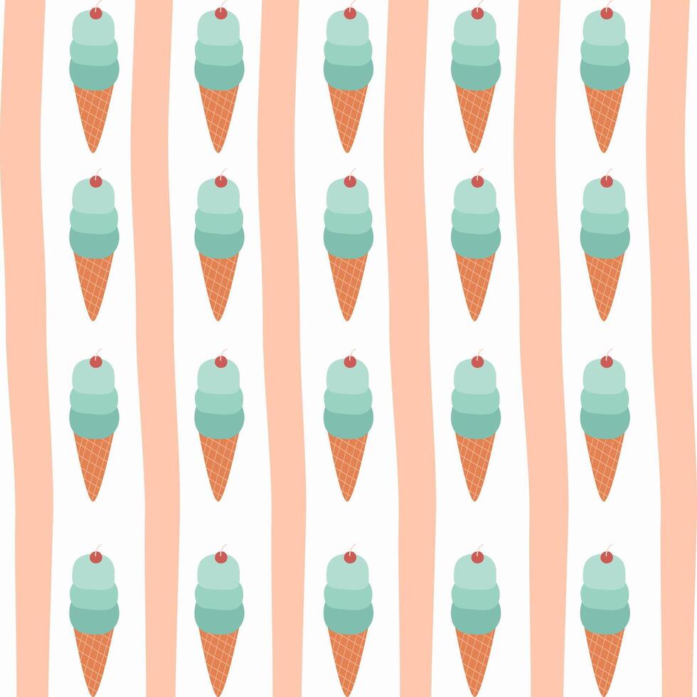 linda hielo crema con cono con resumen naranja boho raya en blanco adecuado para tela huellas dactilares, envase papel, niños ropa, niños vestir, superficie diseño, embalaje modelo vector