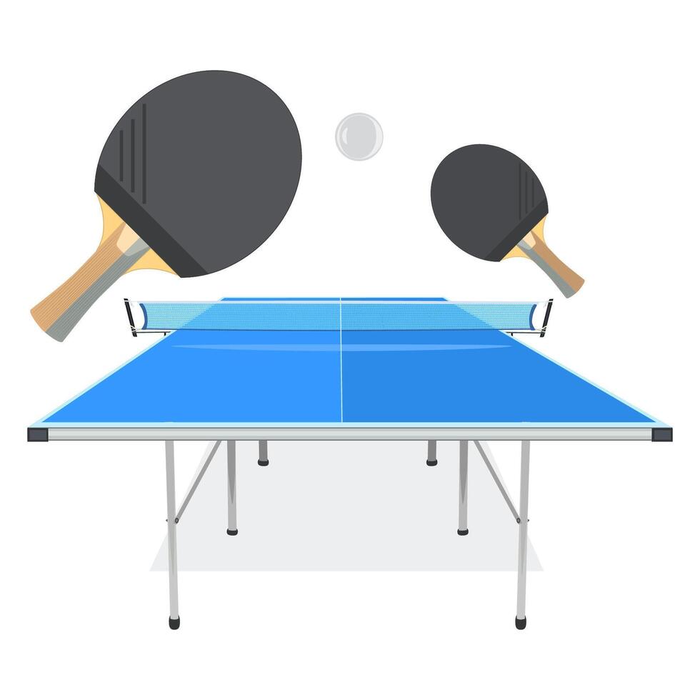 Tennis Table, Rackets and Ball Sport Game Equipment vector