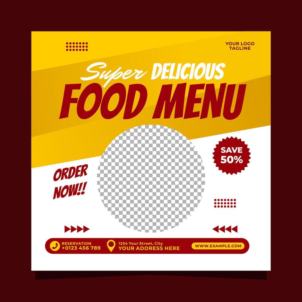 Super delicious food menu social media post banner square template vector
