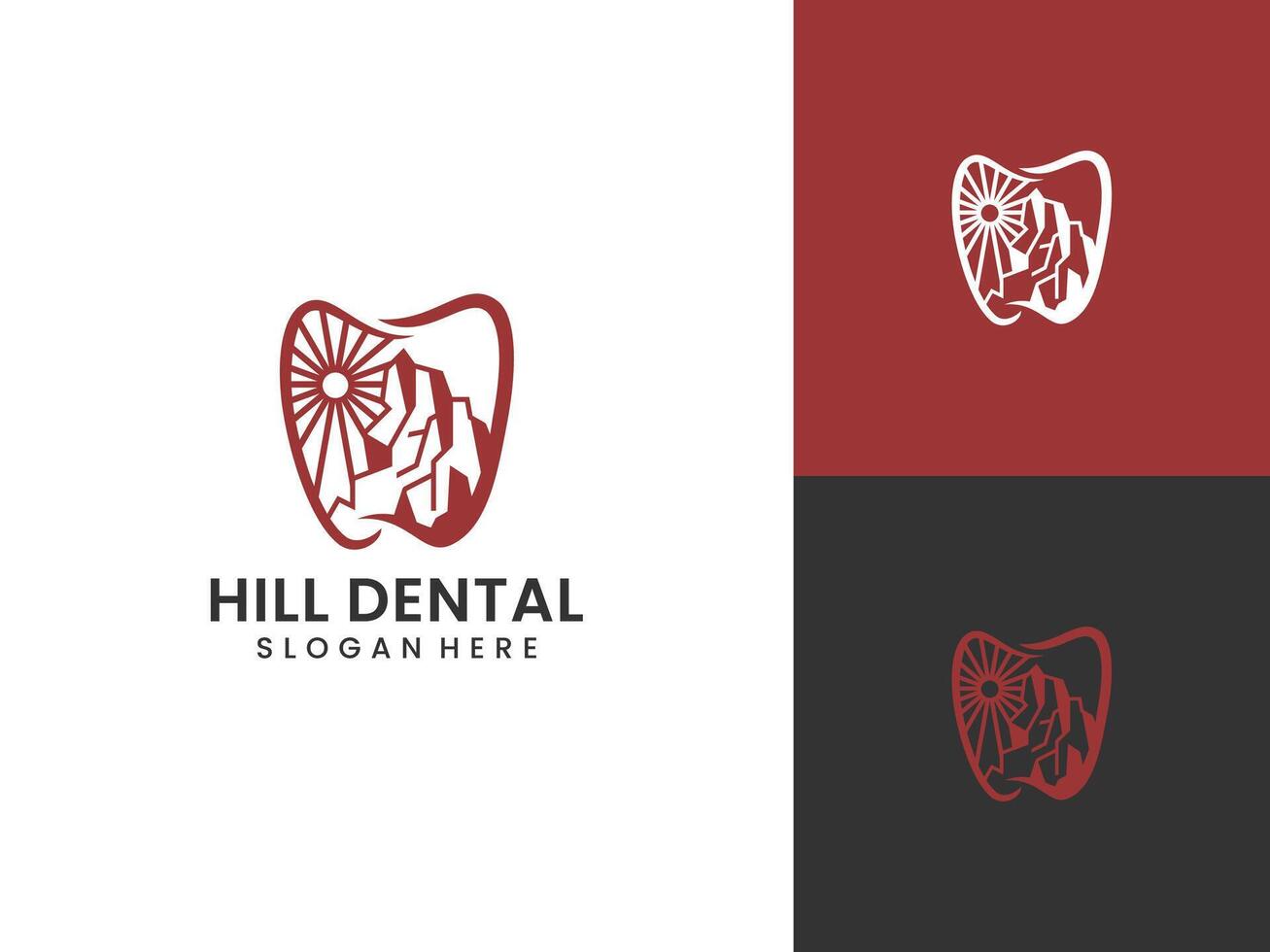 Mountain Hill Nature Dental Clinic Red Logo Design vector