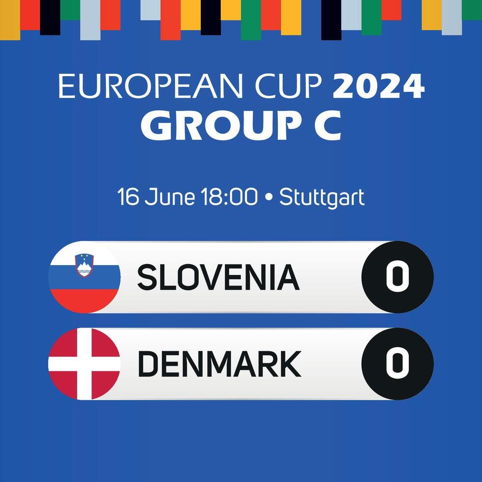 Slovenia vs Denmark European football championship group C match scoreboard banner Euro germany 2024 vector