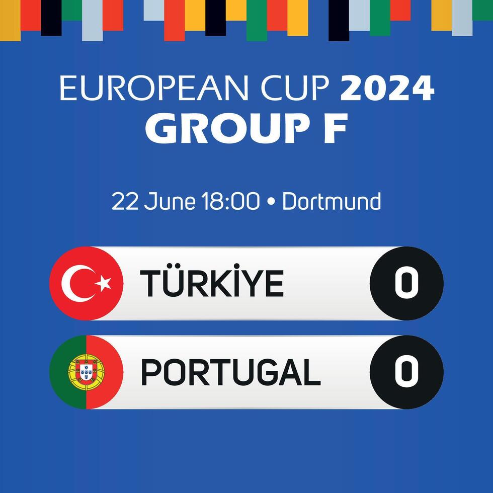 Turquía turkiye vs Portugal europeo fútbol americano campeonato grupo F partido marcador bandera euro Alemania 2024 vector